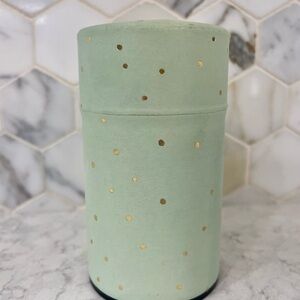 Teavana 4” Metal Tea Tin Canister - Gold Polkadots on Teal Paper Design